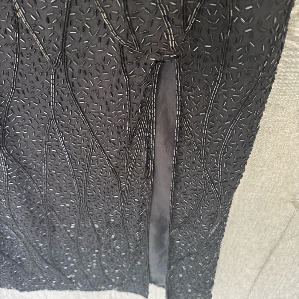 Vintage SCALA Silk Beaded Formal Evening Maxi Dress Petite Small Silver Black - Picture 5 of 13